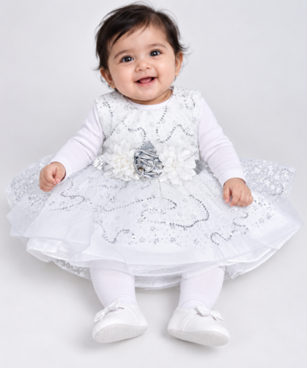 Baby Girls White Sequin Frock Party Dress