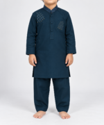 Boys Deep Teal Embroidered Kameez Shalwar Set 1 To 14 Years