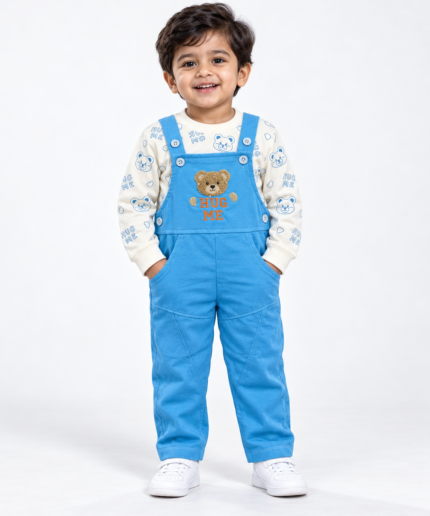 Boys Dungaree Set with Printed Shirt – 1 to 3 Years