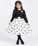 Girls Black Bolero with White Floral Flared Frock & Black Tights 4 to 10 Years