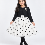 Girls Black Bolero with White Floral Flared Frock & Black Tights – 4 to 10 Years