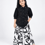 Girls Black Sequin Embellished Shirt with Printed Wide Leg Palazzo 6 to 12 Years