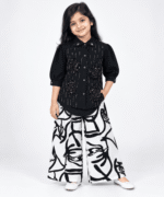 Girls Black Sequin Embellished Shirt with Printed Wide Leg Palazzo 6 to 12 Years