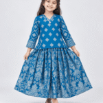 Girls Blue Printed 2-Piece Shirt & Flared Skirt Set 4 to 6 Years
