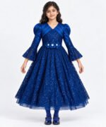 Girls Royal Blue Sequin Lace Party Gown with Matching Tights – 7 to 12 Years - Image 5