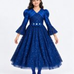 Girls Royal Blue Sequin Lace Party Gown with Matching Tights – 7 to 12 Years