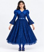 Girls Royal Blue Sequin Lace Party Gown with Matching Tights – 7 to 12 Years