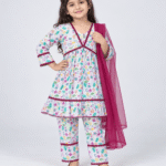 Girls White Floral Flared Frock & Trouser 4 to 10 Years