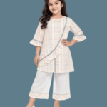 Girls White Iridescent Check 2Piece Ruffle Shirt Palazzo Set 4 to 6 Years