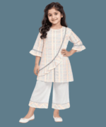 Girls White Iridescent Check 2Piece Ruffle Shirt Palazzo Set 4 to 6 Years