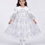Girls White & Silver Sequin Lace Party Gown with Matching Tights – 4 to 6 Years