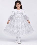 Girls White & Silver Sequin Lace Party Gown with Matching Tights – 4 to 6 Years