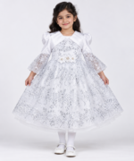 Girls White & Silver Sequin Lace Party Gown with Matching Tights – 4 to 6 Years