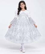 Girls White & Silver Sequin Lace Party Gown with Matching Tights – 7 to 12 Years