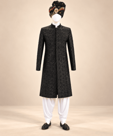 Men’s Black Embroidered Sherwani (2)