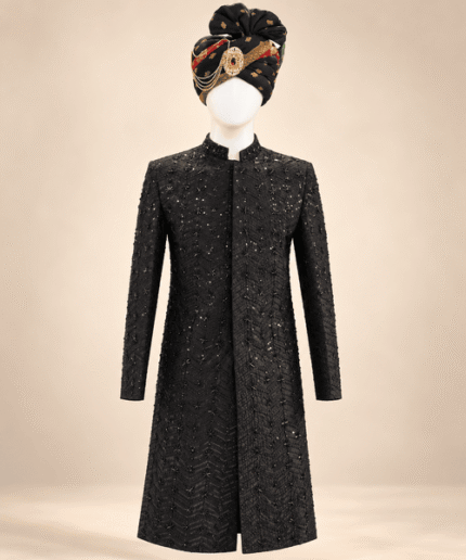 Men’s Black Embroidered Sherwani (3)