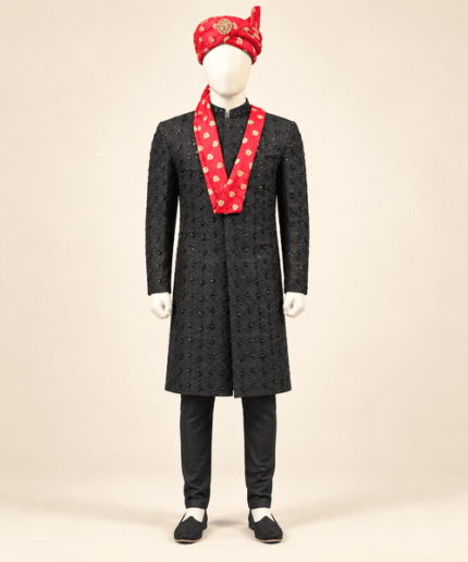 Men’s Black Embroidered Sherwani (5)