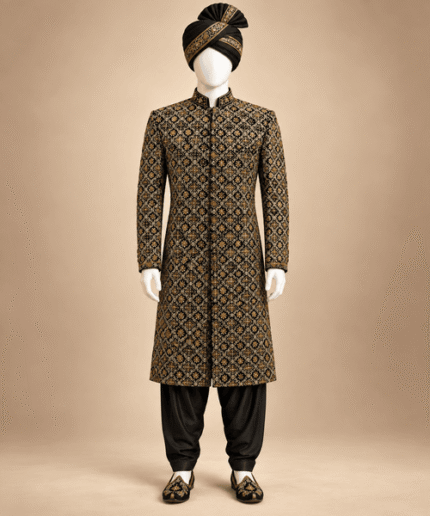 Men’s Black & Gold Embroidered Sherwani (2)