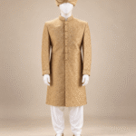 Men’s Champagne Gold Embroidered Sherwani with Matching Kullah