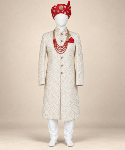 Men’s Ivory Embroidered OffWhite Sherwani