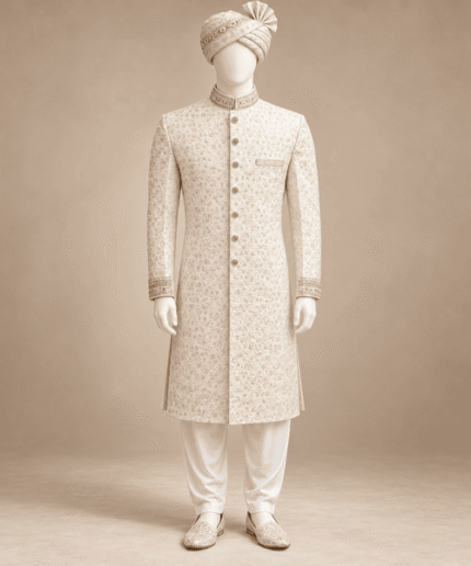 Men’s Ivory Embroidered Sherwani (3)