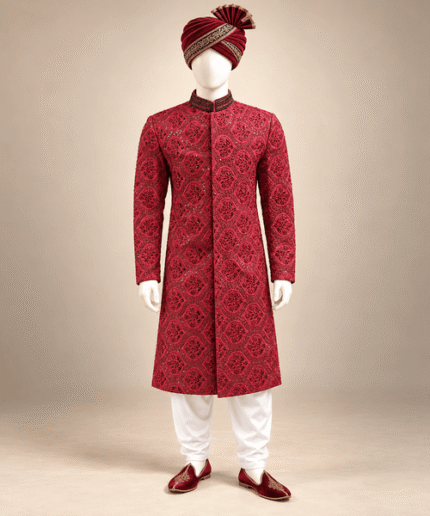 Men’s Maroon Embroidered Sherwani