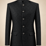 Men’s Premium Black Geometric Jacquard Prince Coat – Luxury Wedding & Formal Wear