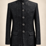 Men’s Premium Black Geometric Jacquard Prince Coat – Luxury Wedding & Formal Wear (2)