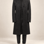 Men’s Premium Dark Brown Embroidered Front-Open Gown Luxury Wedding Ceremony Wear