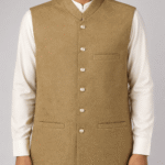 Men’s Premium Golden Brown Textured Traditional Long Waistcoat