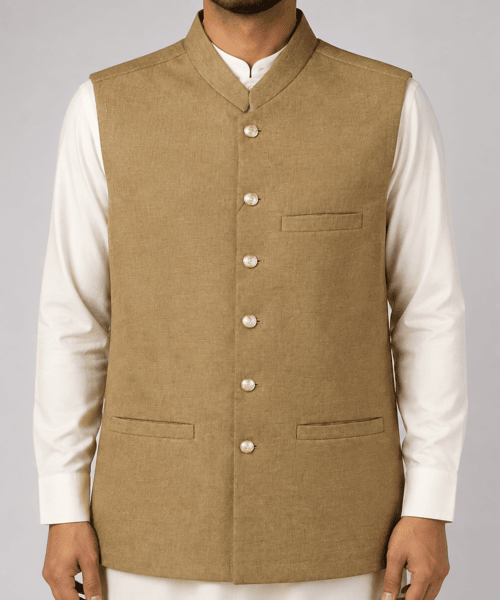 Men’s Premium Golden Brown Textured Traditional Long Waistcoat Men’s Premium Golden Brown Textured Traditional Long Waistcoat