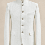 Men’s Premium Ivory Diamond-Pattern Embroidered Prince Coat Luxury Wedding & Formal Wear