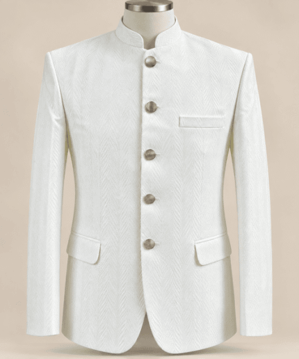 Men’s Premium Ivory Diamond-Pattern Embroidered Prince Coat Luxury Wedding & Formal Wear
