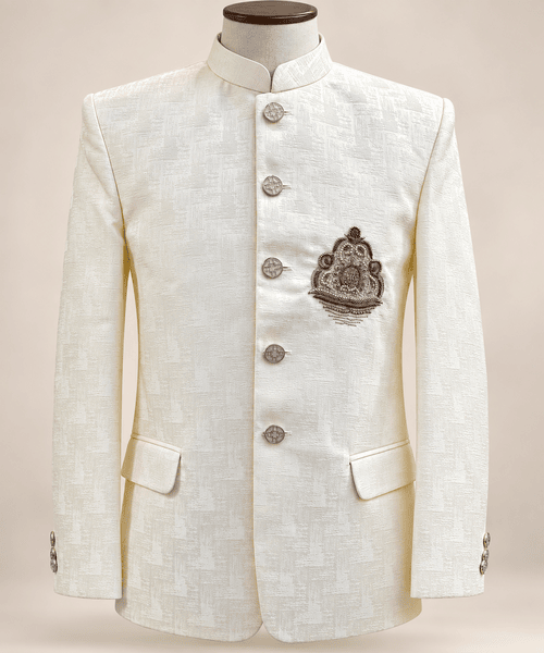 Men’s Premium Ivory Prince Coat with Embroidered Crest – Luxury Wedding & Formal Wear Men’s Premium Ivory Prince Coat with Embroidered Crest – Luxury Wedding & Formal Wear