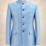 Men’s Premium Light Blue Diamond-Pattern Prince Coat – Luxury Wedding & Formal Wear