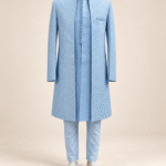 Men’s Premium Sky Blue Embroidered Front-Open Gown – Luxury Wedding & Ceremony Wear