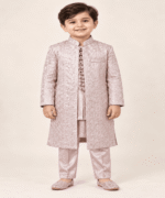 Boys’ Premium Blush Pink Embroidered Open-Front Gown with Matching Kurta & Trousers – 1 to 14 Years - Image 2