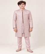 Boys’ Premium Blush Pink Embroidered Open-Front Gown with Matching Kurta & Trousers – 1 to 14 Years - Image 3